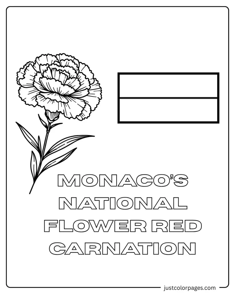 Monaco Flag Coloring pages with national Flower Red Carnation