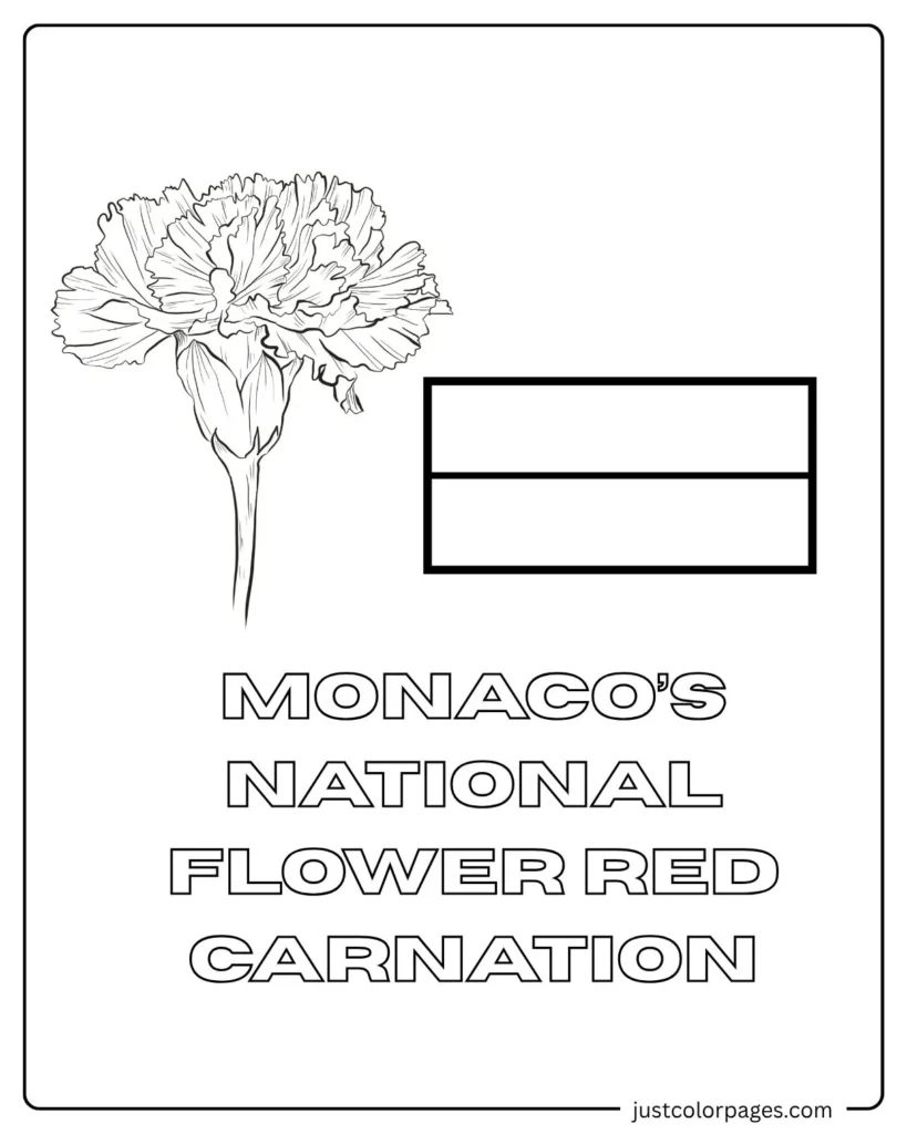 Monaco Flag Coloring pages with national Flower Red Carnation