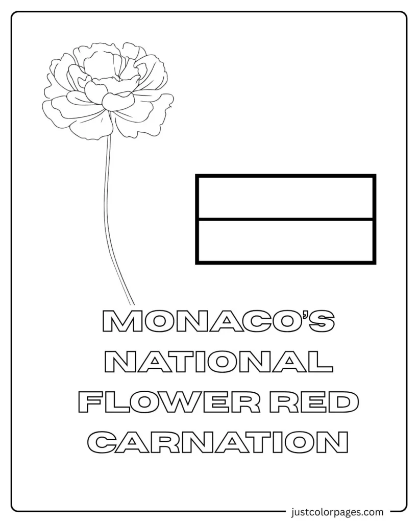 Monaco Flag Coloring pages with national Flower Red Carnation